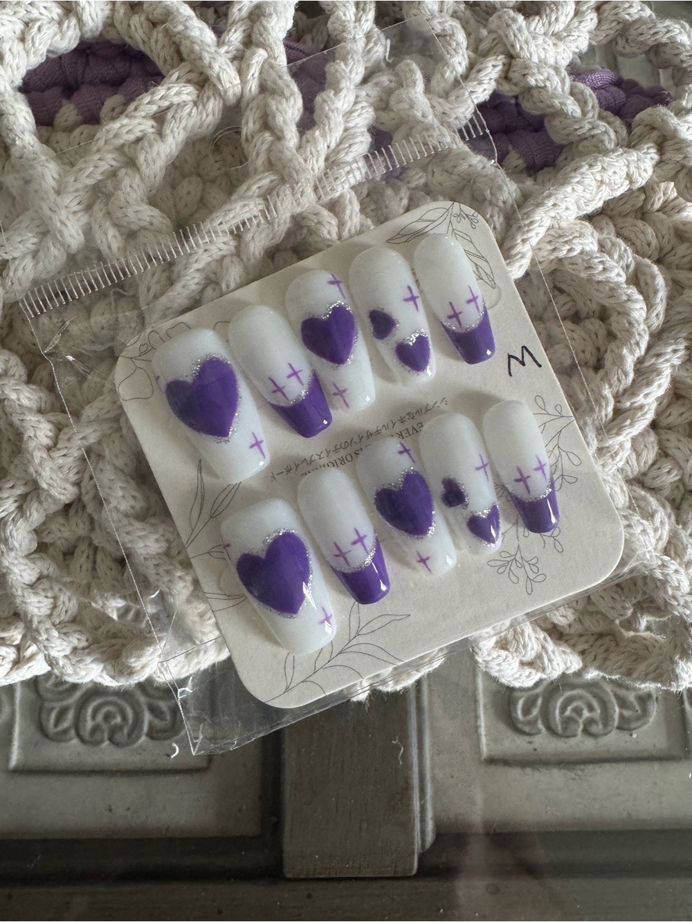 Bonita Bolso Hand-Crocheted Cream and Purple Women’s Net Tote by Yvonne - Picture 8 of 9